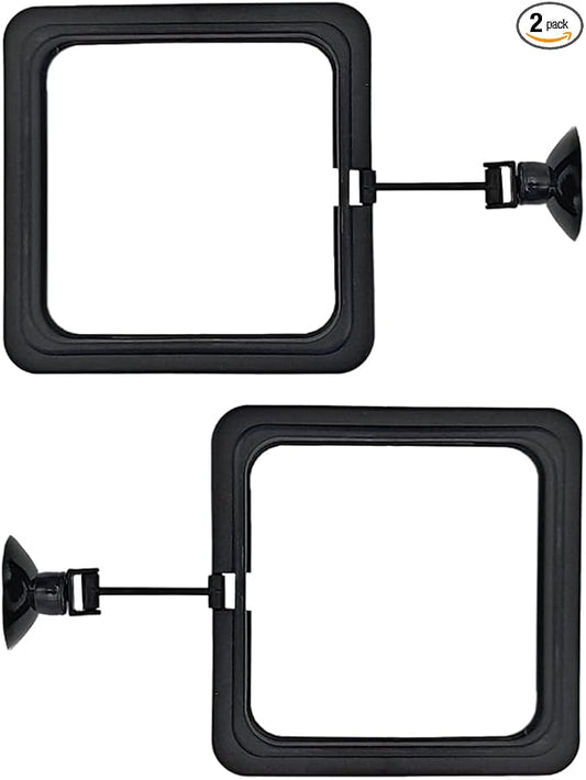 2Pcs Fish Feeding Rings Black Square Floating Food Feeder Circle with Suction Cup for Fishes Tank Aquarium Turtle Betta Goldfish Small Fish Feeding Accessories Floating Plant Duckweed Ring