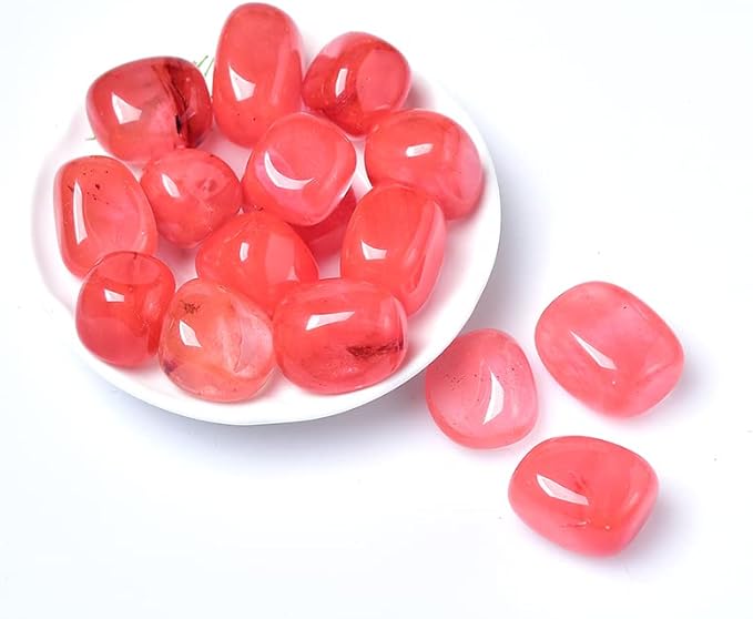 Natural Crystal Rolling Stone 27 Color Gravel Specimen Square Polished Stone Aquarium Fish Tank Home Decor,Watermelon Red,50g