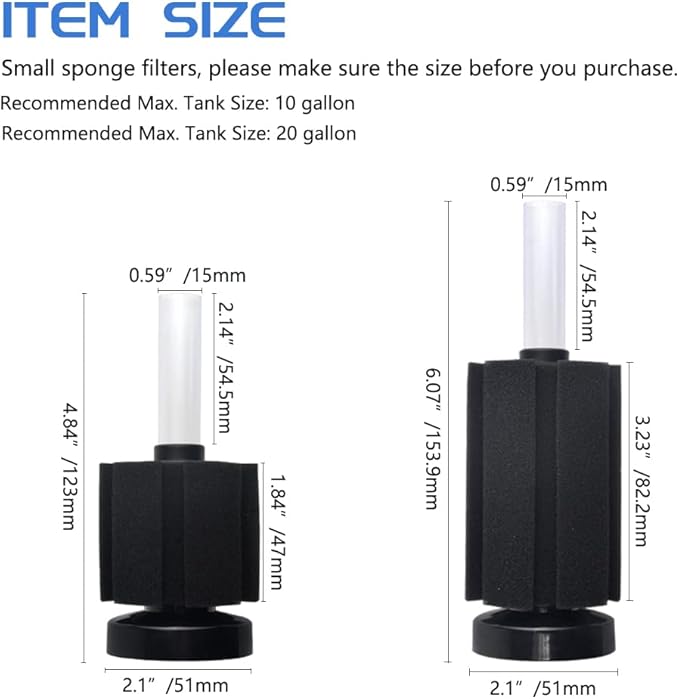 WMYCONGCONG 6 PCS Aquarium Sponge Filter Fish Tank Aquarium Soft Biochemical Sponge Filter for 10-20 Gallon Breeding Fry Betta Shrimp Fish Tank