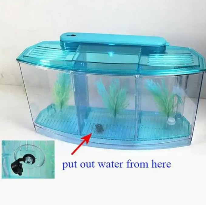 LIZEALUCKY Betta Fish Tank, Adjustable LED Light Acrylic Small Aquarium, Fish Tank Starter Kit with Isolation Plates and Water Change Valve, Blue