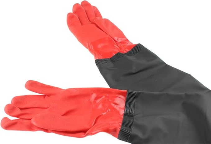 emours Aquarium Gloves Elbow Length Long Sleeve Work Gloves PVC Waterproof Long Rubber Gloves 25-Inch