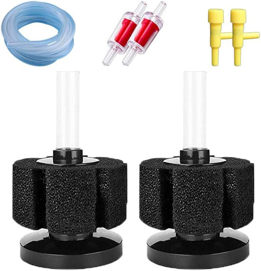 Aquarium Sponge Filter Fish Tank bio Biochemical Betta Shrimp Nano Filter with Airline Tubing (S up to 7Gal 2 Pcs)