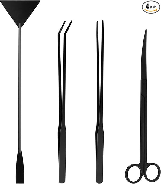 Tifanso Aquarium Aquascape Tools Kit - 4 in 1 Terrarium Decor Supplies with Long Tweezers Feeding Tongs, Aquarium Scissors, Algae Scraper, Live Fish Plants Tank Accessories Cleaning Trimming Kit