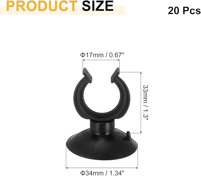 uxcell 20Pcs Aquarium Suction Cup Clips, 17mm Airline Tube Holders Clamps Cup Holder Sucker Tube Sucker for ID Airline Tubing Fish Tank, Black