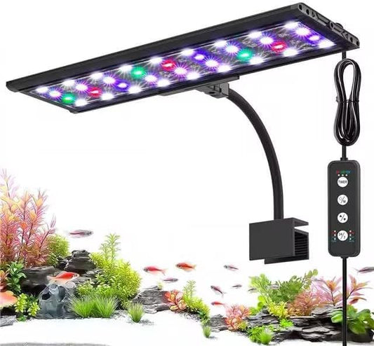 AQQA LED Aquarium Light, 24/7 Mode Clip on Fish Tank Light with Memory Function, DIY Mode Full Spectrum Aquarium Plant Light, Adjustable Timer/Brightness, IP68 Waterproof for 16-24 Inch Fish Tank 18W