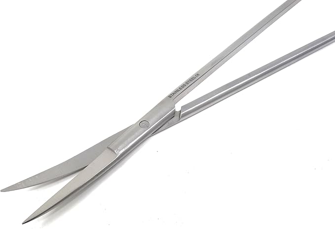 A2Z-Aquascaping Maintenance Tools Accessories,Anti-Rust Stainless Steel Tweezers Scissors Spatula for Aquarium Tank Clean, Fish Tank, Bonsai, Algae Scrapers (12" Scissors - Curved - Silver)