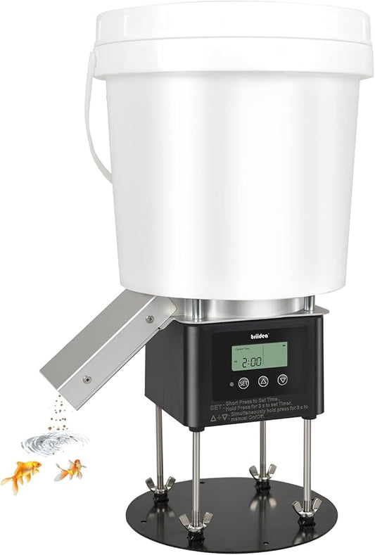 Automatic Fish Feeder for Pond, Briidea Outdoor Pond Feeder with 4L Capacity, Timed Feeding, Anti Clog System, Wildlife - Proof Design & Waterproof Housing