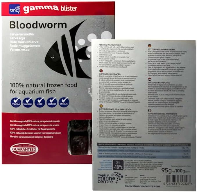 Tropical Marine Centre Gamma Frozen Food Bloodworm Blister Pack Fish Food, 570 Grams, Pack of 6
