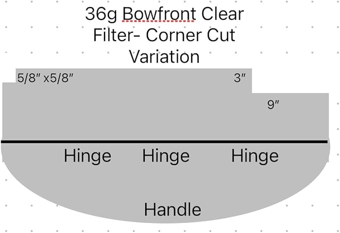 Aquarium Lid 36 Gallon Bow Front 3/16" Clear Polycarbonate. Tank not Included (Filter 3x9 & Corner Cutout)