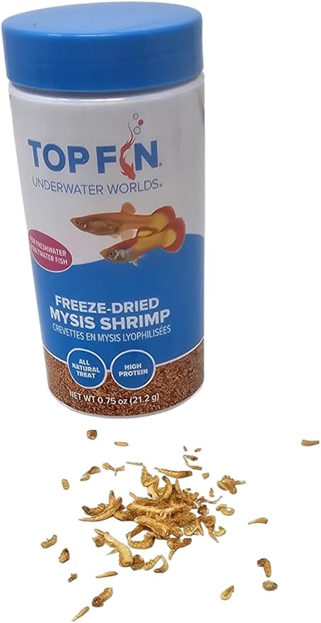 Top Fin Freeze-Dried Mysis Shrimp, High Protein Fish Food, 0.75 oz, Natural Treat for Freshwater & Saltwater Fish
