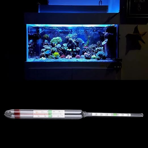 Glass Saltwater Hydrometer 1.000-1.060 Built-in Thermometer Temperature Range 0-40℃/40-100℉ for Soft Coral Aquarium Heater Light Thermometers Gravel Sand Decorations Filter