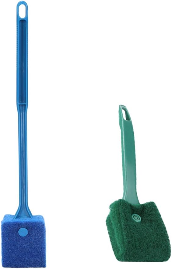 POPETPOP 2 Pcs Fish Tank Sponge Cleaner - Double Sided Sponge Cleaning Brush Cleaner Scrubber Fish Tank Scrubber for Glass Aquariums and Home Kitchen (Blue 40cm+Green 23cm)