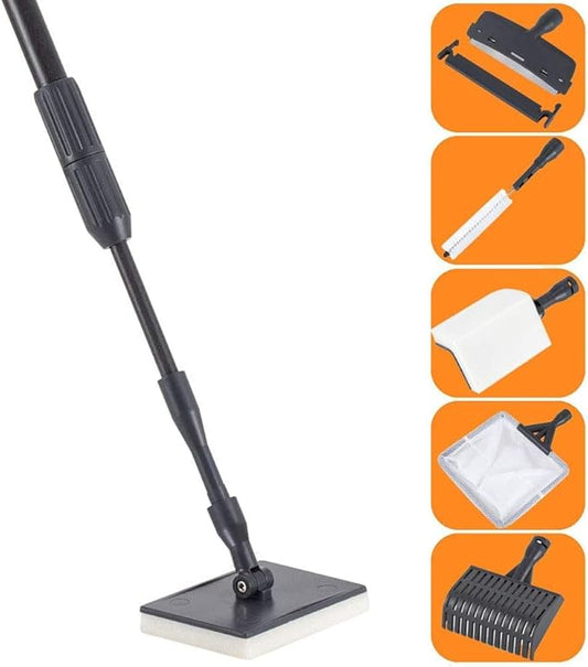 hygger Fish Tank Cleaner 6 in 1 Aquarium Cleaning Tool Kit Al-gae Scraper Scrubber Pad Sponge Tube Brush Gravel Rake Fish Net Telescopic Handle for Saltwater Freshwater