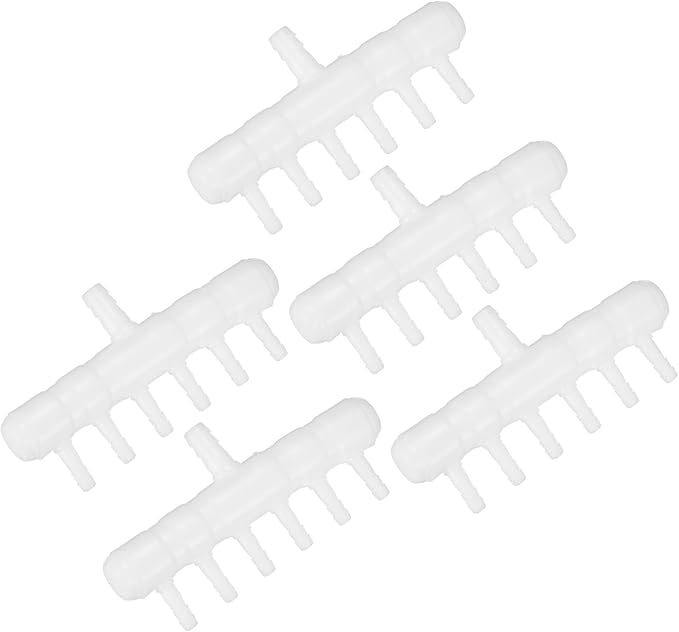 M METERXITY 5-Pack Aquarium Air Valve 8mm to 4mm 6-Ways, Plastic Air Line Tubing Splitter Connector Flow Control Pump Accessories for Aquarium/Fish Tank/Garden/Agricultural/Irrigation [White]