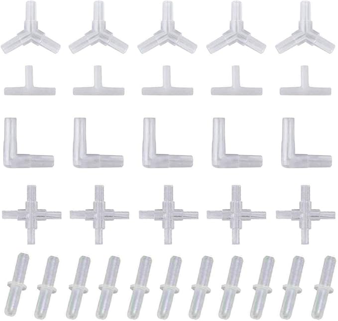 NGe 30 Pieces 4mm/ 3/16" OD Plastic Aquarium Air Line Tubing Connector Splitter, T/Y/L/Cross Shape and 2 Way Connector, for 4mm/ 3/16" ID Air Hose