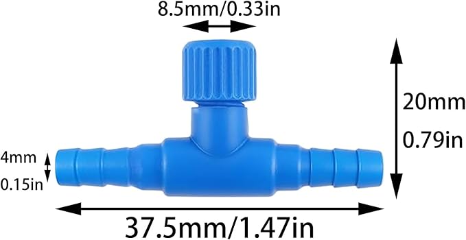12PCS 3/16 inch ID Aquarium Air Control Valve 4mm Oxygen Tube Blue Single Way Plastic Air Flow Control Regulator Fish Aquarium Air Pump Accessories