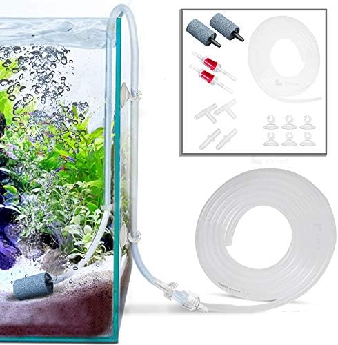 Rhinox Aquarium Airline Tubing Set, Self-Assembly CO2 Diffuser Kit, 6-Feet Airline Tubing, 2 Air Stones and Check Valves, 4 Connectors, 6 Suction Cups