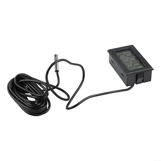 Digital Thermometer with Probe -50 to +110°C, Waterproof Sensor for Aquariums and Terrariums, LCD Display, 1m to 5m Cable, Black(2 meters)