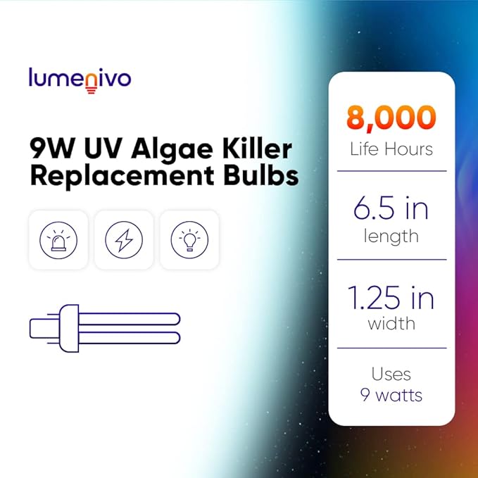 lumenivo 9W UV Light Bulb for Pond Filter, Aquarium Filter 2-Pin G23 Bulb UV Aquarium Light to Kill Algae - UV G23 Base Light Bulb 9W Perfect Jebao Aquatop Tetra Pond Sunsun Grech Super