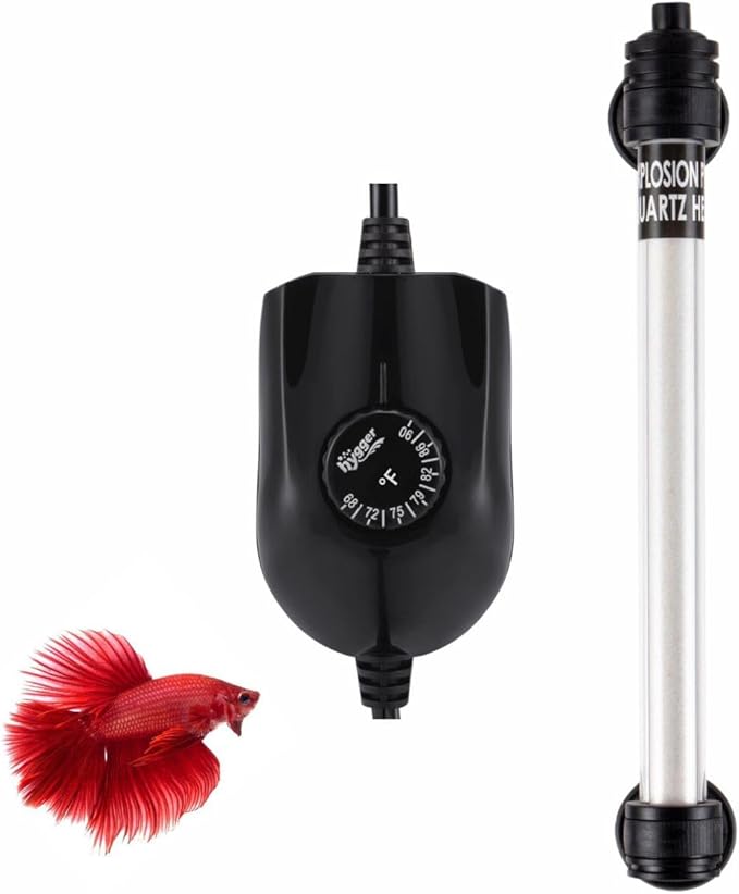 hygger 100W Mini Inline Quartz Glass Aquarium Heater with External Controller, Adjustable Submersible Betta Fish Tank Thermostat for 10-30 Gallon