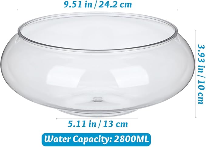 Toddmomy 9.5 Inch Transparent Plastic Fish Bowls Set of 2 Small Round Aquarium Tanks for Desktop Home Office Wedding Decor