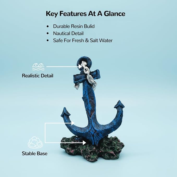 J-star Aquarium Anchor Decor, Realistic Ship Anchor Ornament for Fish Tank, Resin Underwater Decoration for Freshwater & Saltwater