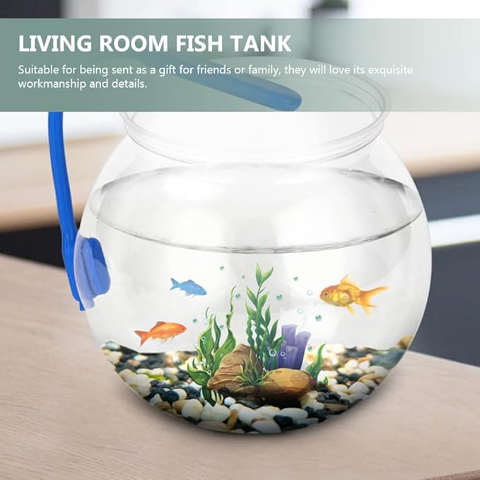 POPETPOP Plastic Fish Bowl - Small Fish Tank Desktop Round Fish Bowl Transparent Aquarium Vase Hydroponic Plant Terrarium for Home Office Decor