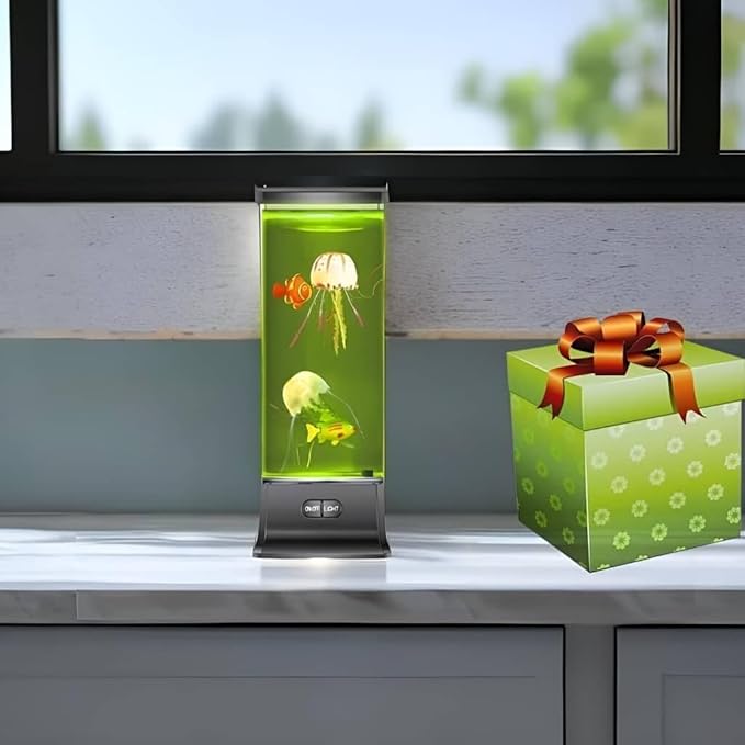 COLORLIFE Cool Jellyfish lamp Sensory Synthetic Realistic Jelly Fish Tank Aquarium Mood Lamp for Home Office Decor Gifts for Kids Women Men Birthday Christmas Holiday Presents