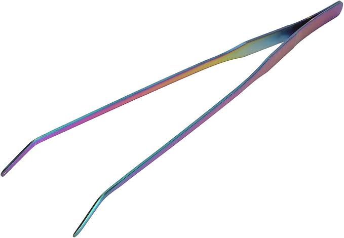 TITA-DONG 27cm Reptile Feeding Tongs, Rainbow Color Aquarium Tweezers Stainless Steel Fishbowl Long Tweezers, Aquascaping Tools for Hold Worms, Reptiles, Lizards, Bearded Dragon(27cm Curved Clip)