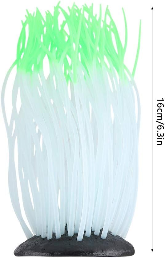 Pssopp Simulation Silicone Luminous Sea Anemone Ornament Artificial Plant Simulation Sea Anemone for Aquarium Fish Decoration with Suction Cup(Green)