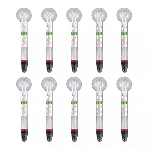 Minhe Aquarium Thermometer Set of 10 with Clear Temperature Display, Secure Suction Cup, and Double Layer Glass, Suitable for Fish Tanks and Turtle Habitats