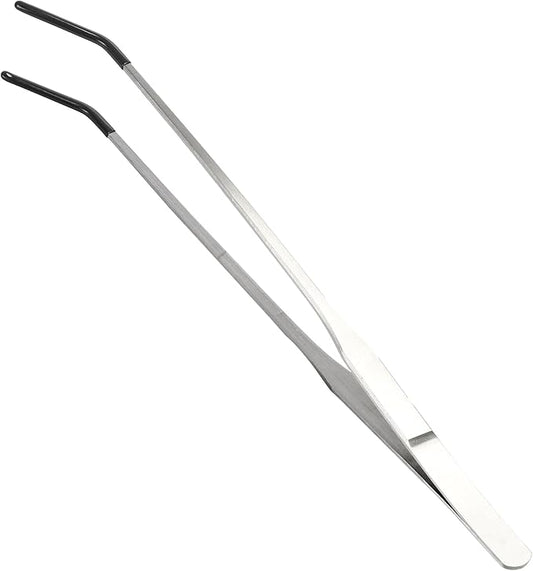 Reptile Feeding Tongs, Stainless Steel Lizard Feeding Tongs, Aquarium Curved Feeding Tweezers for Reptiles with Rubber Tip, Terrarium Feeding Tongs 10.63" L, Black Silver Tone
