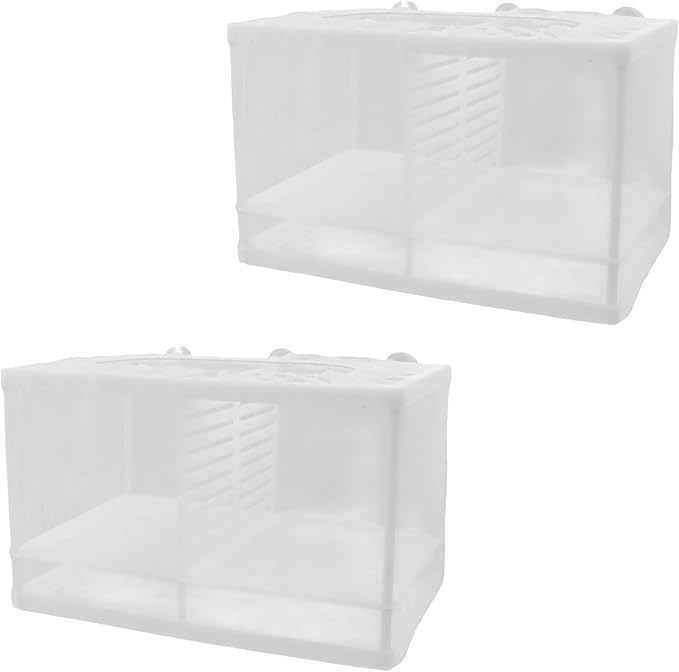 MY MIRONEY 2PCS 10.24" x 5.91" x 5.91" Fish Tank Breeder White Nylon Fish Incubator Mesh Box Aquarium Fish Fry Hatchery Breeder with Suction Cups (with Divider)