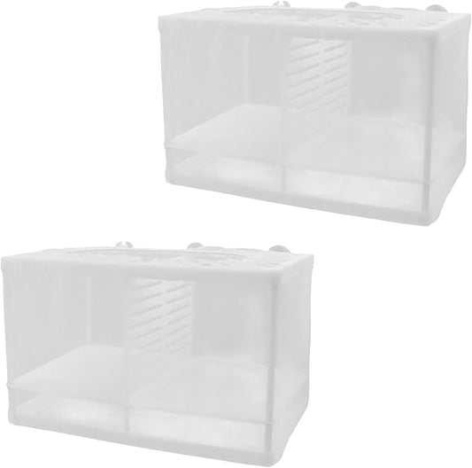 MY MIRONEY 2PCS 10.24" x 5.91" x 5.91" Fish Tank Breeder White Nylon Fish Incubator Mesh Box Aquarium Fish Fry Hatchery Breeder with Suction Cups (with Divider)