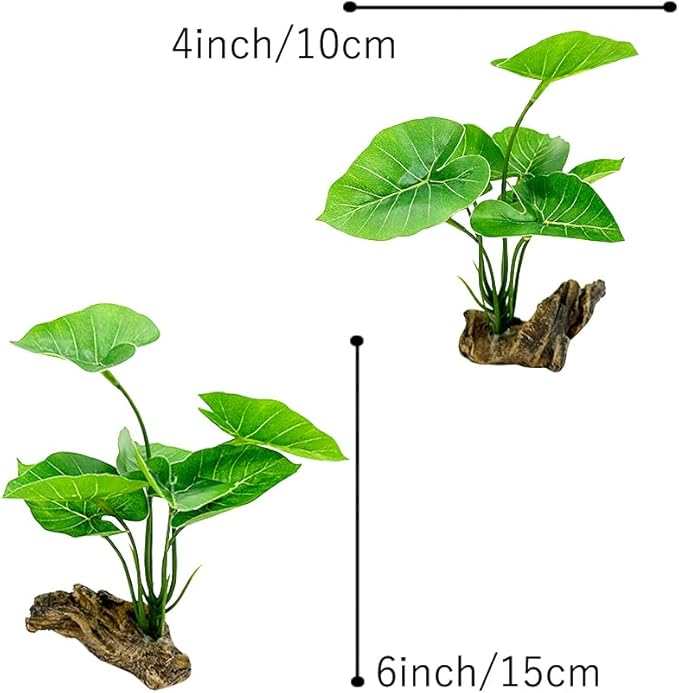 Fish Tank Decor Aquarium Decorations Ornaments Betta Leaf pad Hammock 6inch Plastic Artificial Plant Goldfish Fish Hides Small Tank/Reptiles Plants Driftwood (Green-Type-A)