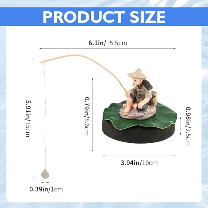 Resin Fisherman Aquarium Decor with Realistic Mini Fishing Rod, Sitting Fishing Figurines Floating Fish Tank Decorations, Fun Fish Feeder Aquarium Ornaments(Style 2)