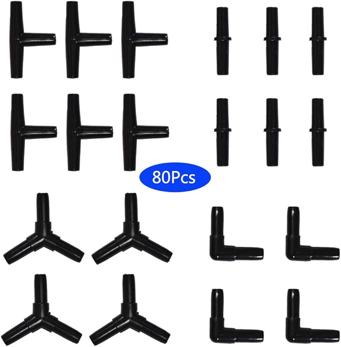 JIH Aquarium 320 Feet Standard 3/16" Black Flexible Airline Tubing with Black Plastic Connectors for Fish Tank,Terrariums, and Hydroponics (320 Feet with connectors)