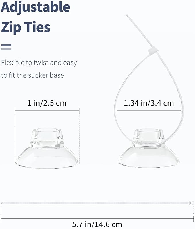 Pawfly 20 Pack Aquarium Suction Cups and 40 Pieces Adjustable Zip Ties Cables Set Fish Tank Tools for Binding Moss Holding Airline Tubing Decorations Shrimp Nests and Reptile Hammocks