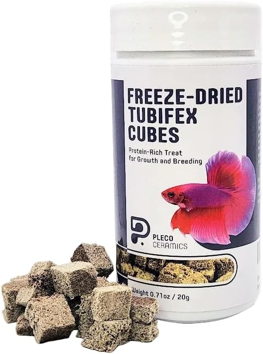 Plecoceramics Freeze-Dried Tubifex Cubes Protein-Rich Fish Food for Tropical & Aquarium Fish – Conditioning Feed for Growth, Color Enhancement & Breeding (0.7 oz / 20 g)
