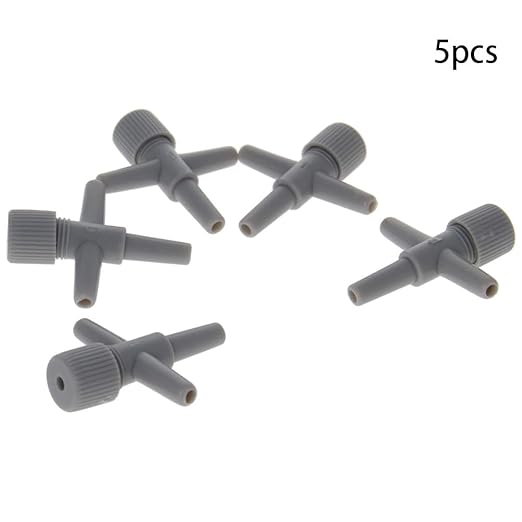 MroMax Cross Shape Aquarium 2 Way Air Line Plastic Regulator Connector for Fish Tank Pump 4mm/0.16", Gray 5 Pcs