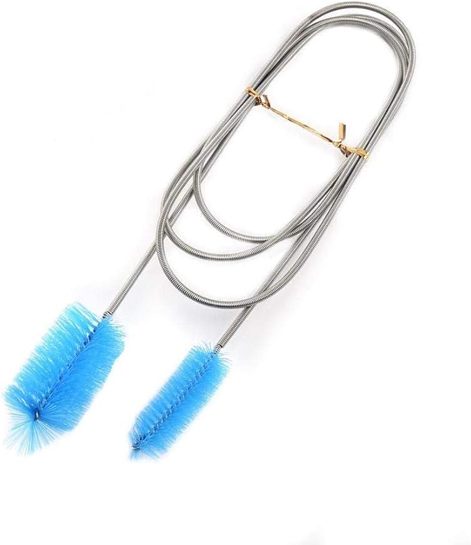 Aquarium Pipe Cleaning Brush, Flexible Double Headed Nylon Wire Stainless Steel Spring Brush Fish Filter Cleaning Tool(Blue)