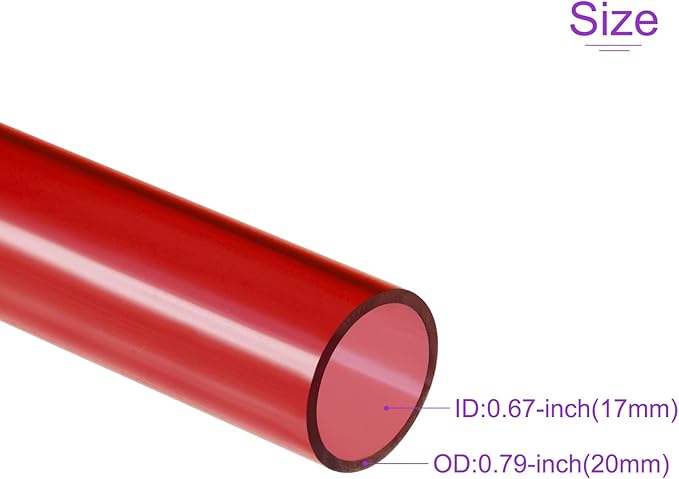 DMiotech 17mm x 20mm 20" Red Acrylic Pipe Rigid Plastic Tubing for Aquarium Water Pipe, Water Cooling System, Plumbing
