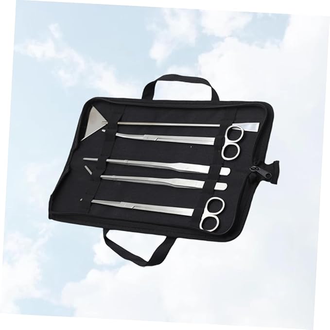 balacoo 5pcs Stainless Steel Aquarium Maintenance Tool Includes Scissors Tweezers Sand Scraper for Aquascaping for Freshwater Plants Comes with Canvas Storage Bag
