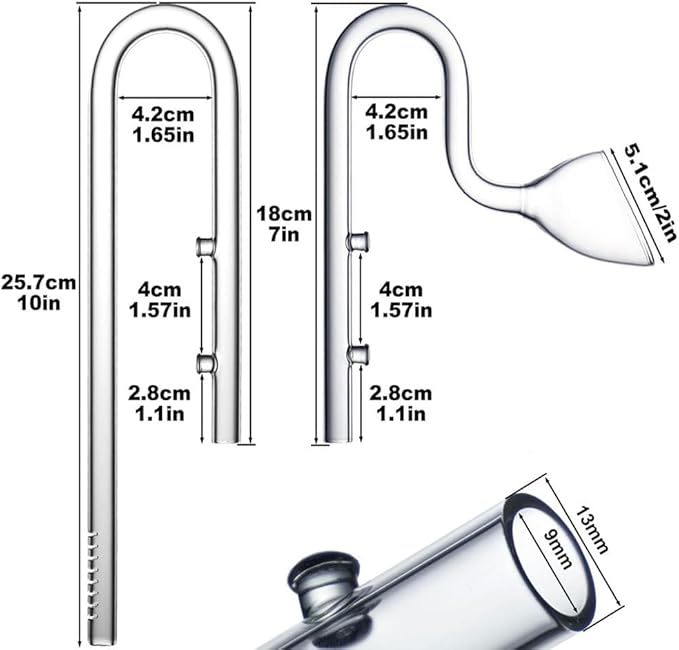 LINLAN 13mm Glass Lily Pipe, Inflow and Outflow, Fits 12/16mm (1/2" i.d.) Filter Hose for Aquarium Planted Tank