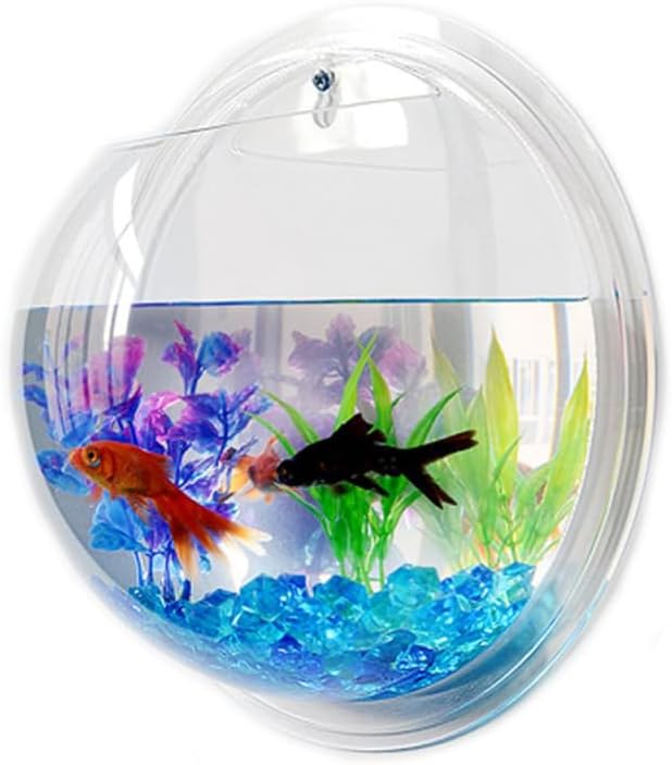 SEWACC Wall Mounted Acrylic Fish Tank 17cm Hanging Aquarium Bowl for Home Decor with Nail Installation, Suitable for Betta and Small Aquatic Pets Random Color
