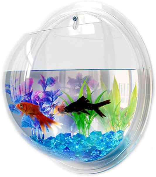 SEWACC Wall Mounted Acrylic Fish Tank 17cm Hanging Aquarium Bowl for Home Decor with Nail Installation, Suitable for Betta and Small Aquatic Pets Random Color