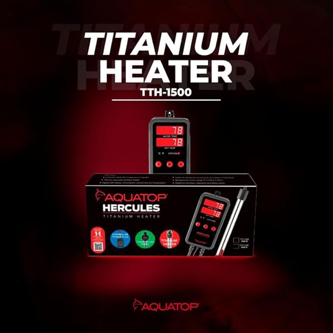 Aquatop Hercules 1,500-Watt Titanium Heater with Single Digital Controller - Up to 500-Gal - Adjustable Temperature - for Fresh & Saltwater Aquariums