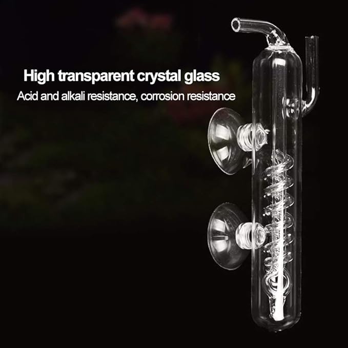 Carbon Dioxide Bubble Counter, High Transparent Crystal Glass Aquarium Bubble Counter, Screw Fish CO2 External Bubble Gauge Glass Spiral Regulator