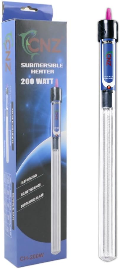 CNZ Aquarium Quartz Glass Submersible Heaters, 200 W