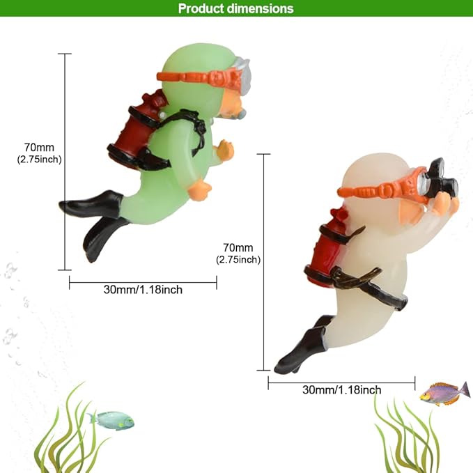 AnRui 2 Pack Floating Fish Tank Decorations Cute Diver Aquarium Decoration Floating Device Betta Fish Tank Accessories Ornament for Fish Playing